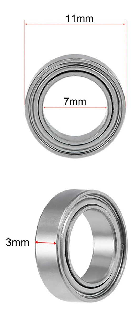 10 Balero Rodamiento Mr117zz 7x11x3mm, 10 Pcs, Acero