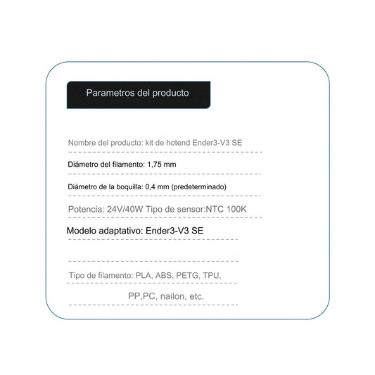 Hotend Completo Para Ender 3 V3 Se, Bimetal, Acero Inoxidable, Recubierto
