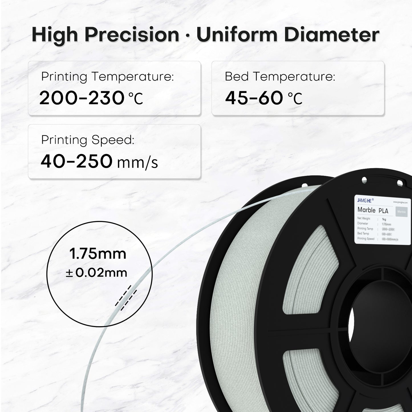 Filamento PLA Mármol JamgHe l 1.75mm Alta Precisión 1 kg | 3DCity México
