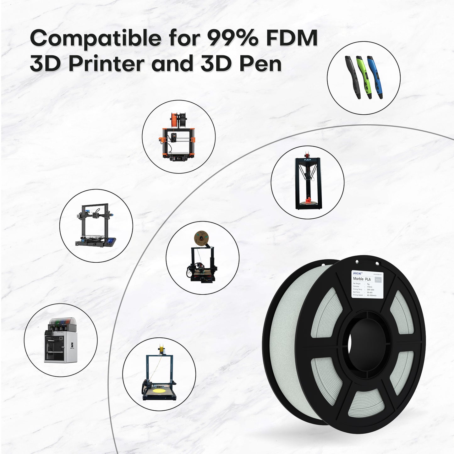 Filamento PLA Mármol JamgHe l 1.75mm Alta Precisión 1 kg | 3DCity México