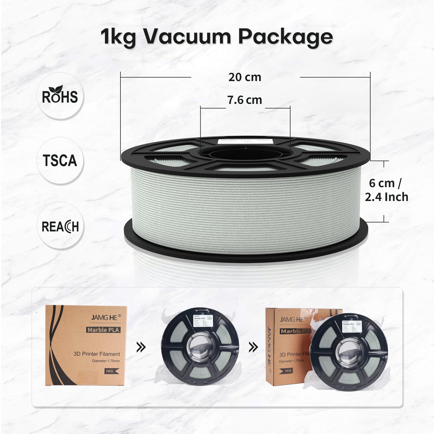 Filamento PLA Mármol JamgHe l 1.75mm Alta Precisión 1 kg | 3DCity México