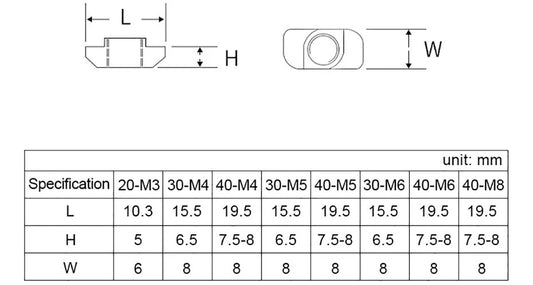 100 Tuerca T Para Perfil De Aluminio 4040 Rosca M4, Cnc